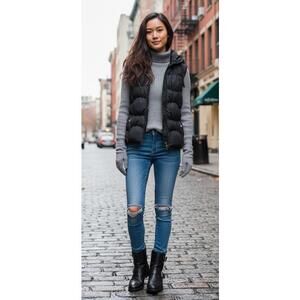 Twisted Heart Puffer Vest Rhinestone Star Y2K McBling Rare Vintage Hooded Small